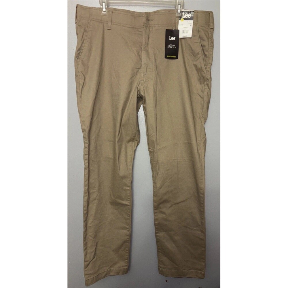 NWT Mens Tan Lee Active Stretch  Slim Straight  Khaki Pants Size 40x32